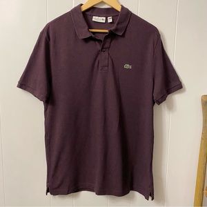 Lacoste Pique Cotton Polo Purple Peru Collar Button Shirt Slim Fit Cotton Preppy